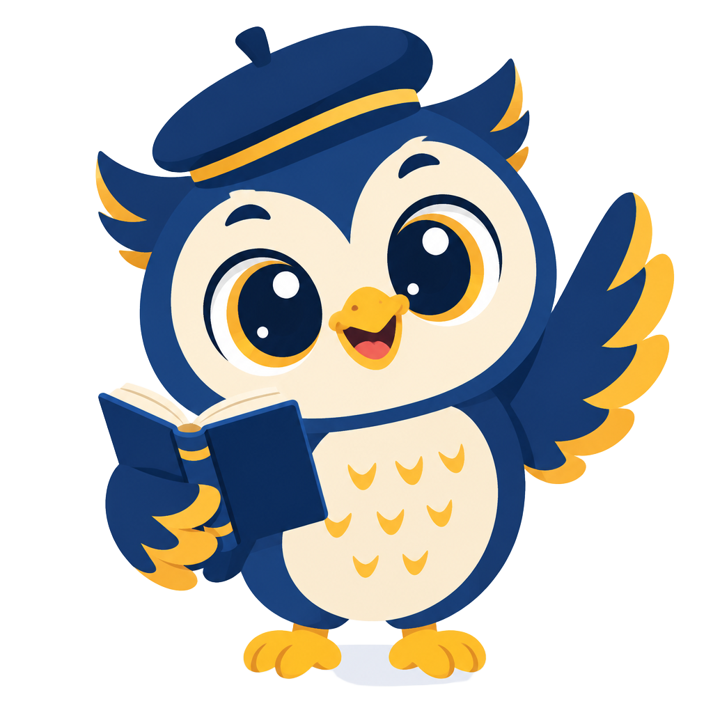 La mascotte du site, une chouette avec un béret